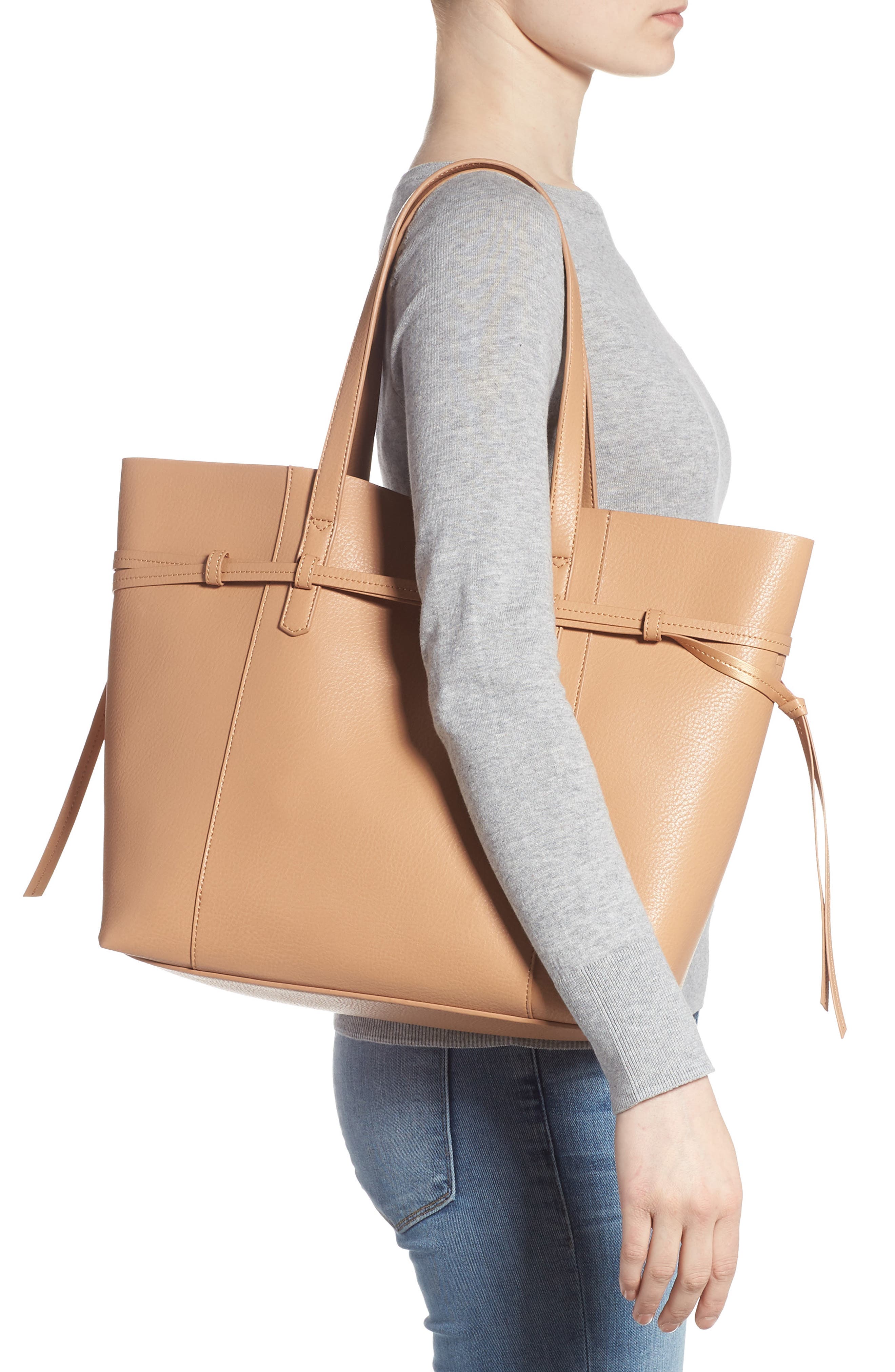 Faux Leather Carryall Tote, Alternate, color, TAN/ ROSE GOLD
