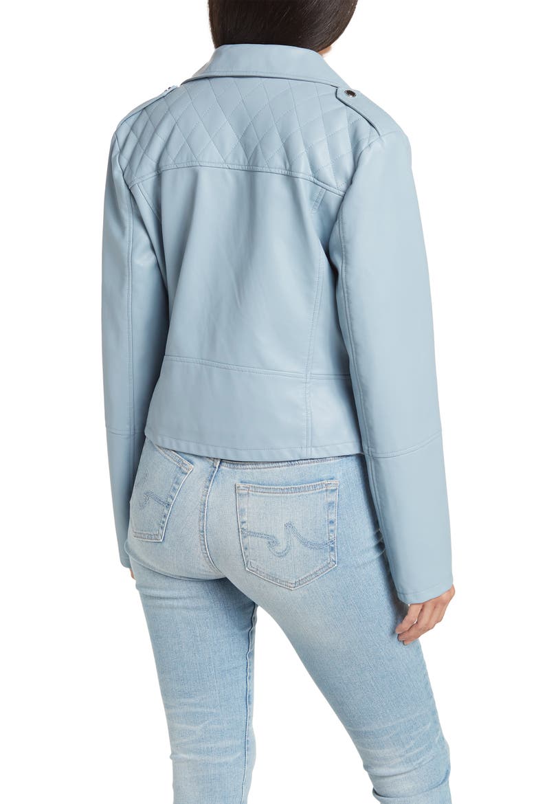 Faux Leather Belted Crop Moto Jacket, Alternate, color, SUMMER SKY