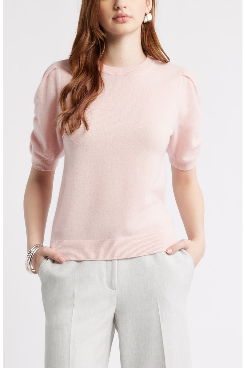 Ruched Short Sleeve Cashmere Sweater, Main, color, PINK DOGWOOD