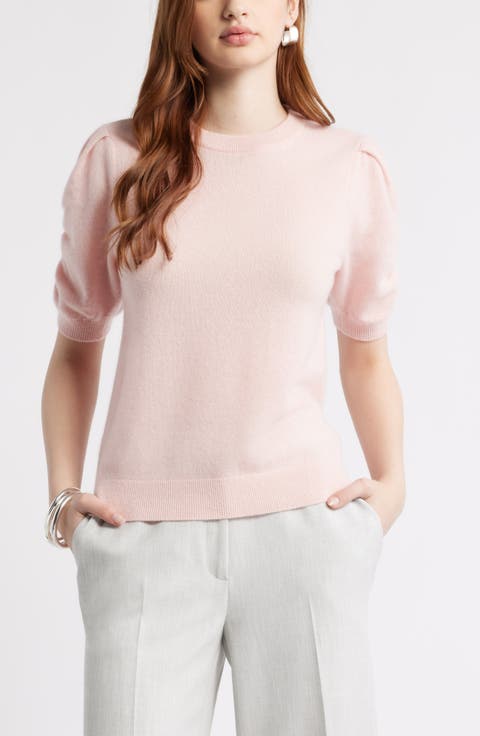 Ruched Short Sleeve Cashmere Sweater