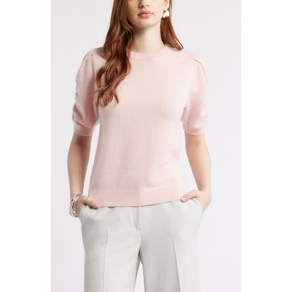 Nordstrom Ruched Short Sleeve Cashmere Sweater In Pink