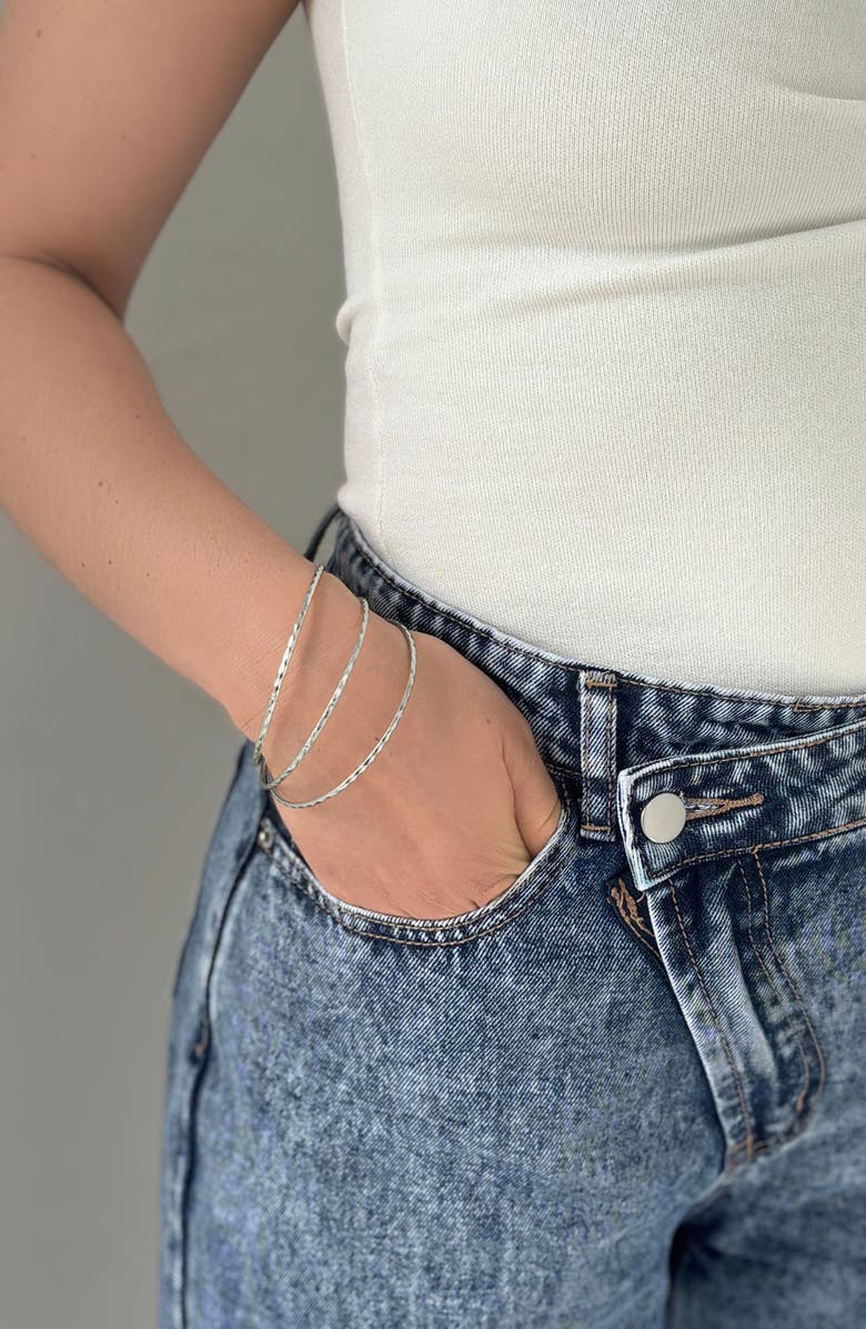 Adornia Set of 3 Hammered 14K Gold Plated Bangle Bracelets, Alternate, color, Silver