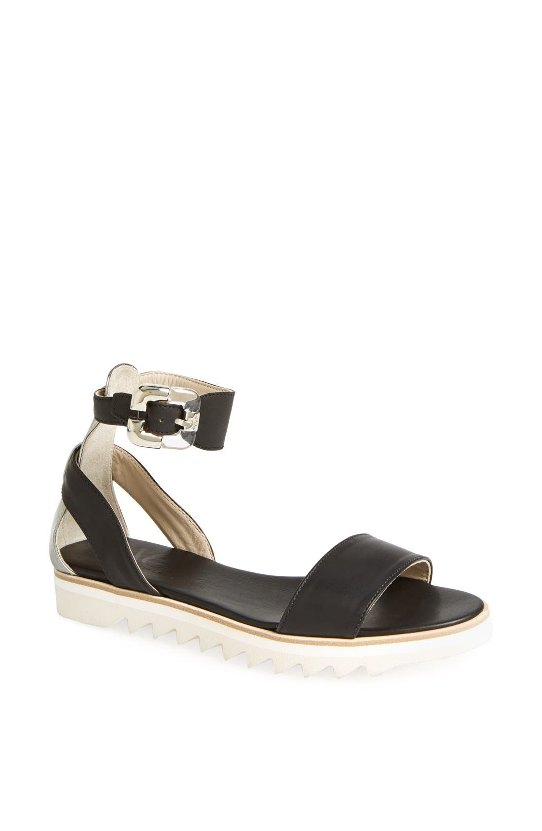 Attilio Giusti Leombruni 'Sport' Leather Ankle Strap Sandal, Main, color, BLACK/ NIKEL