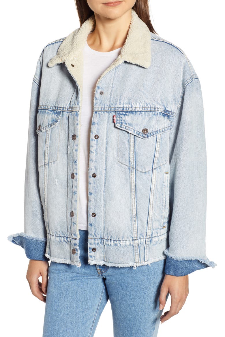 Levi's® Oversize Faux Shearling Lined Denim Trucker Jacket with Removable Faux Fur Collar, Alternate, color, KILLING ME SOFTLY