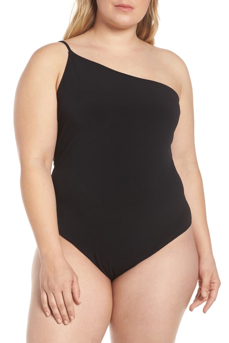 One-Shoulder Bodysuit, Alternate, color, BLACK