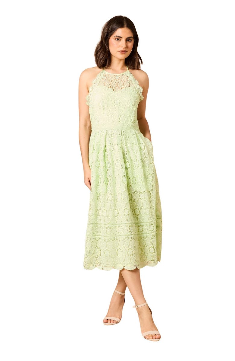 Oasis Lace Detail Halterneck Midi Dress, Main, color, Sage