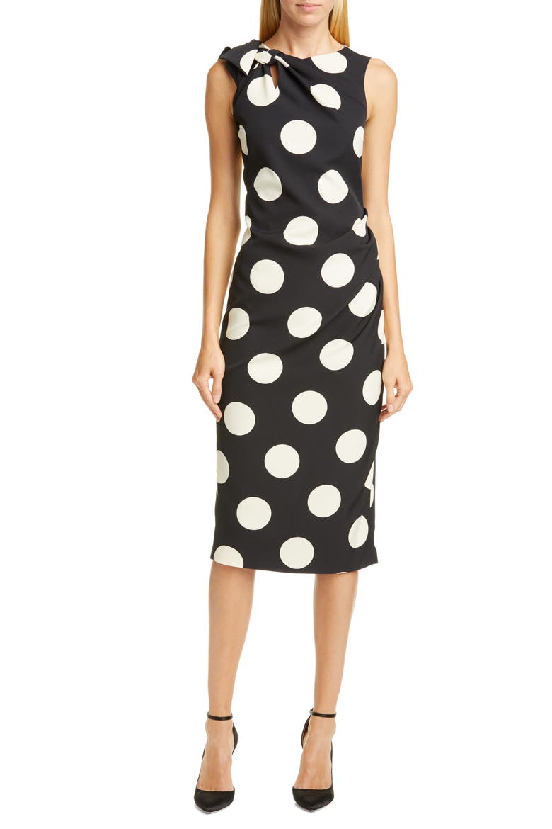 Polka Dot Bow Shoulder Cocktail Dress, Main, color, BLACK/ WHITE
