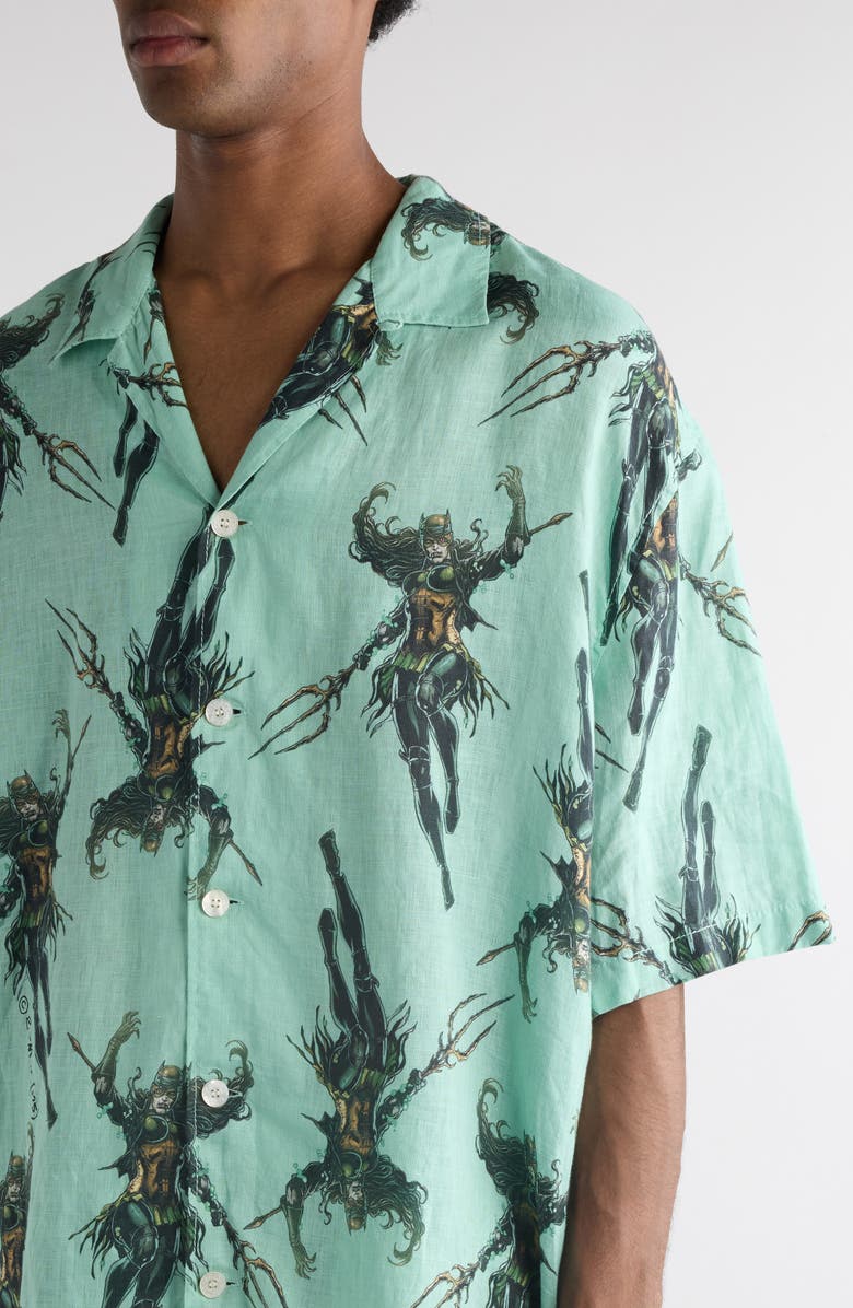 Acne Studios The Drowned Linen Camp Shirt, Alternate, color, Green