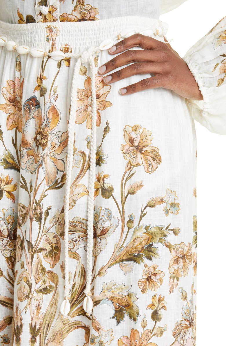 Zimmermann Chintz Floral Tiered Linen Skirt, Alternate, color,