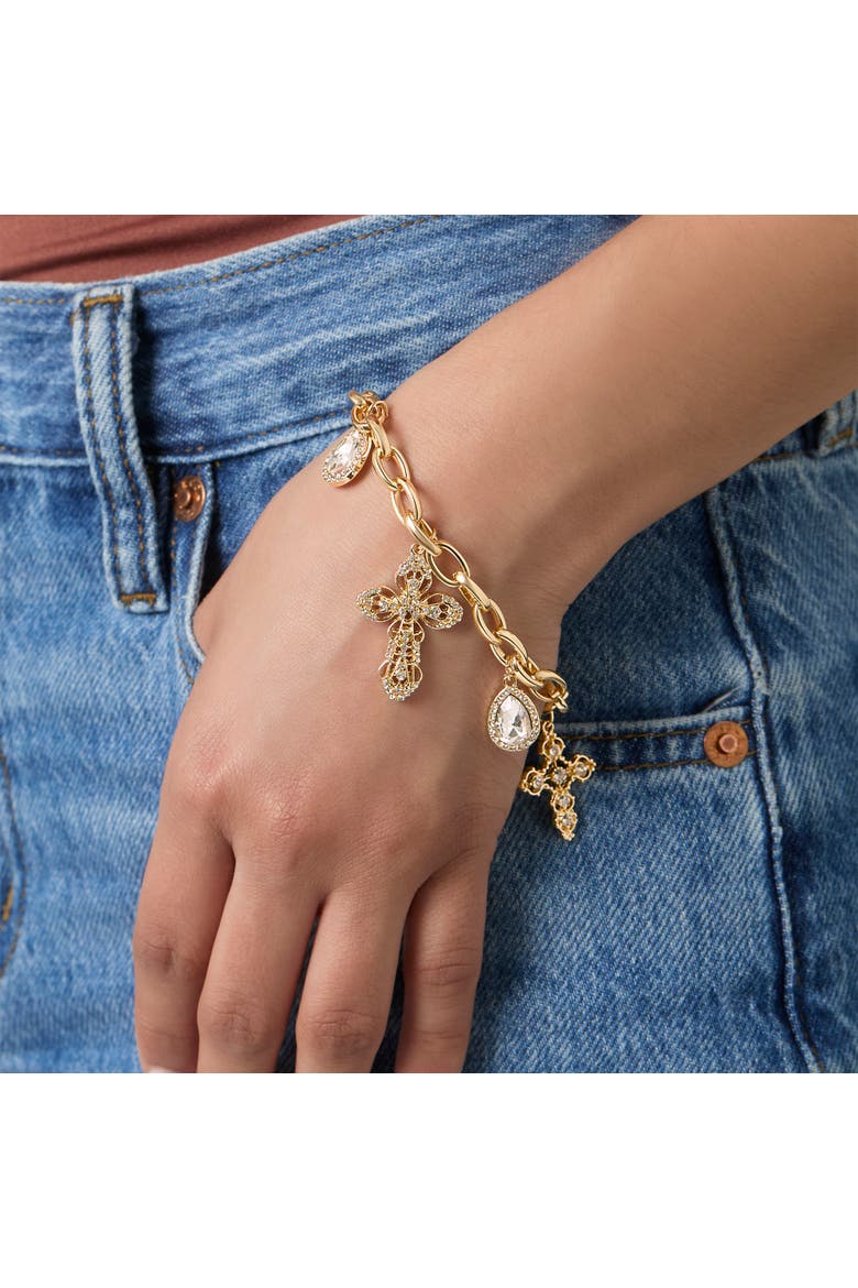 Crystal Cross Charm Bracelet, Alternate, color, Gold