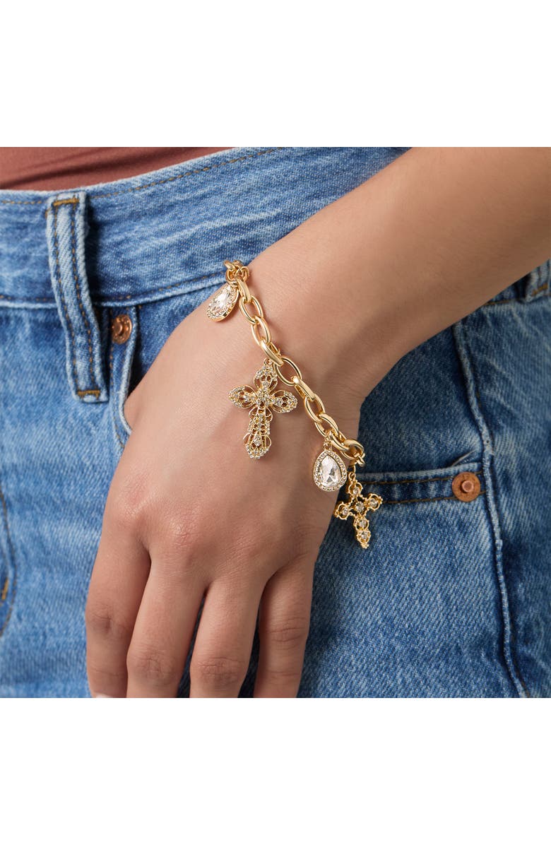 Jessica Simpson Crystal Cross Charm Bracelet, Alternate, color, Gold