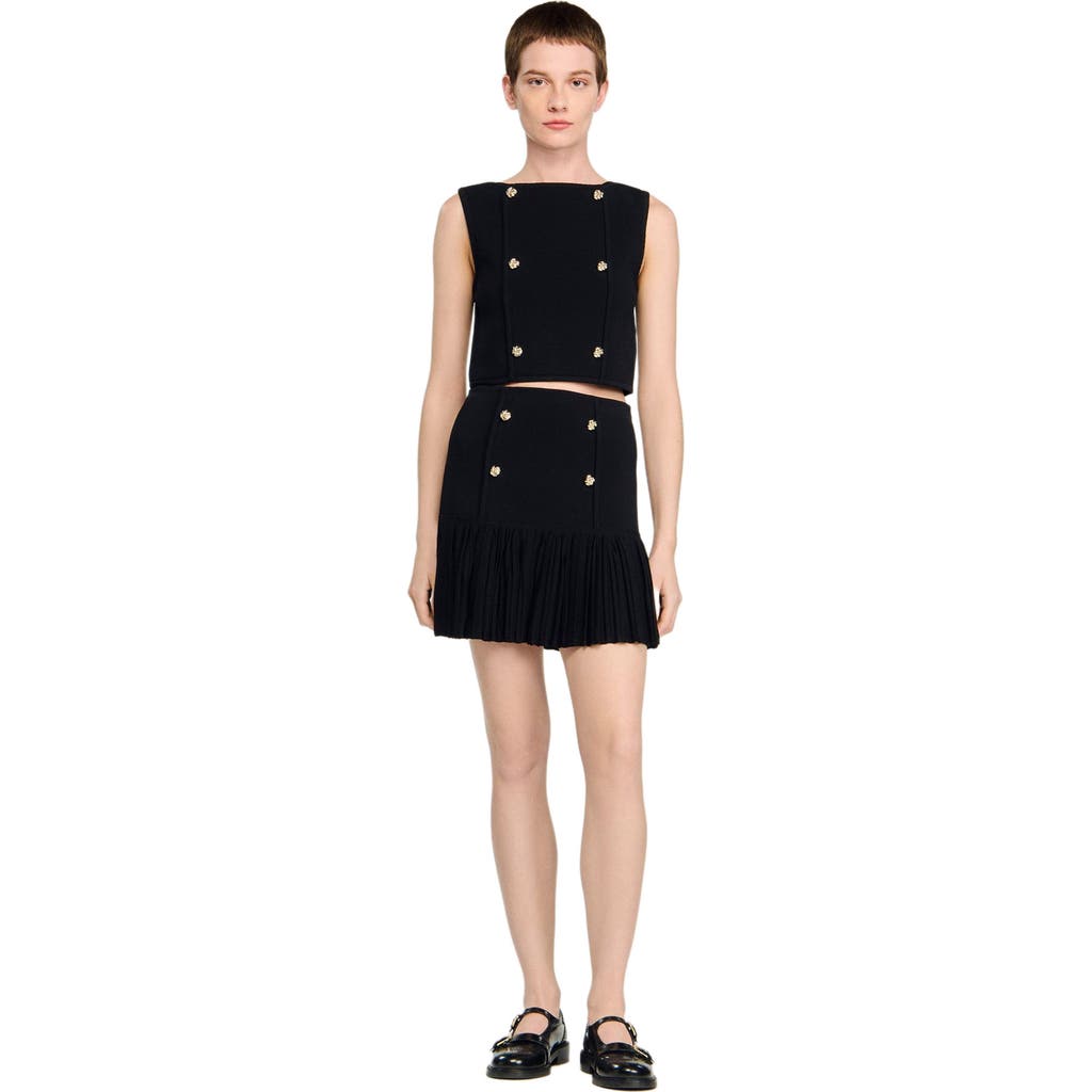 Sandro Double Breasted Ruffle Mini Skirt In Black
