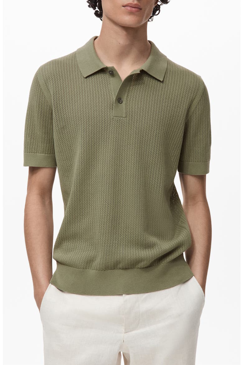 Openwork Knit Cotton Polo, Main, color, GREEN