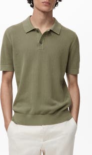 MANGO Openwork Knit Cotton Polo