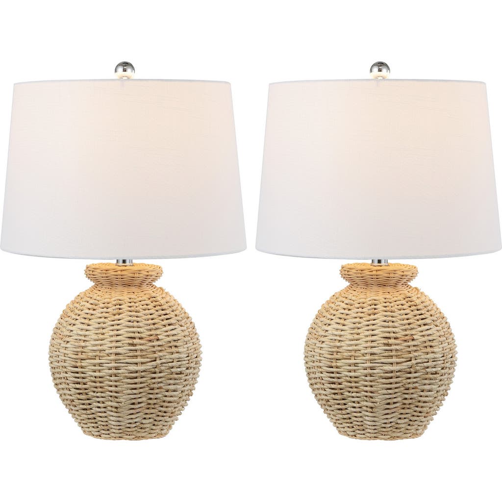 Jonathan Y Nora 22" Rustic Coastal Rattan Globe Led Table Lamps, Brown In Brown