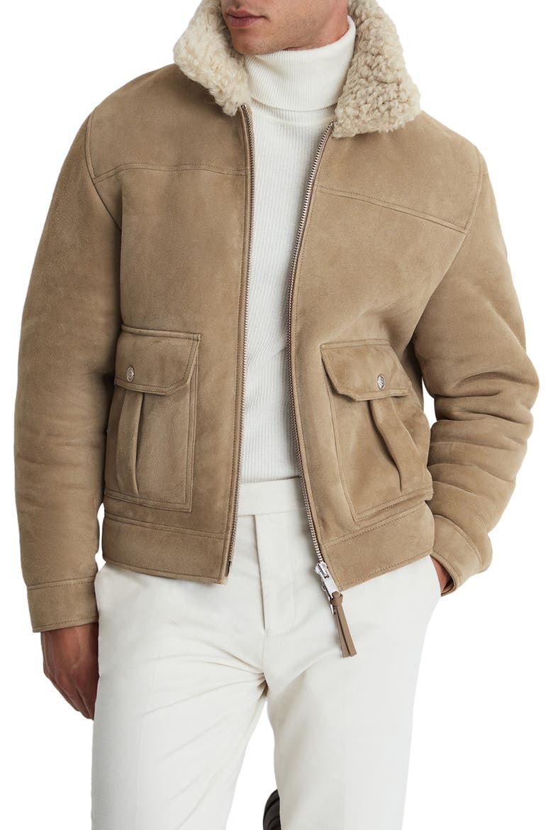Roseberry Genuine Shearling & Suede Jacket, Main, color, STONE