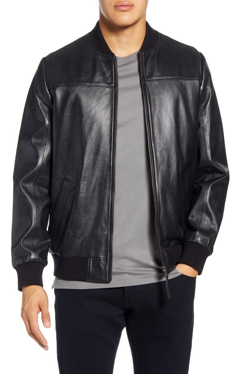 Bagatelle Lambskin Leather Bomber Jacket, Main, color,