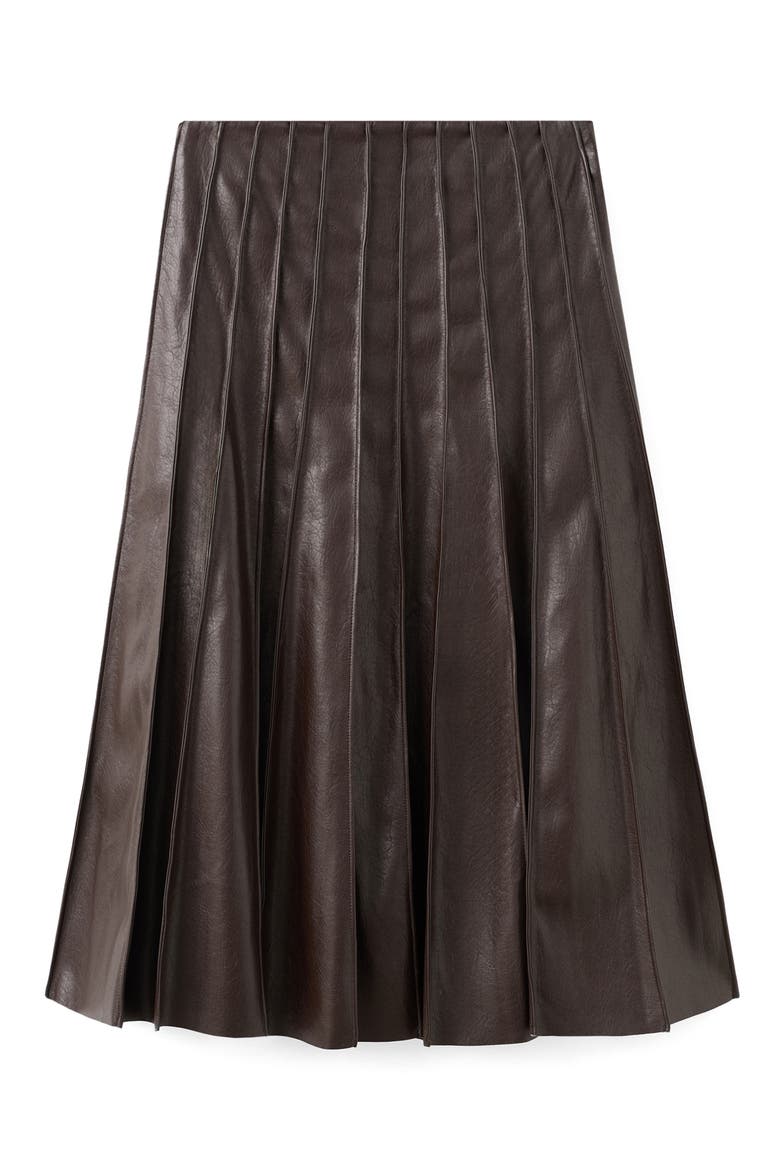 Dalia Pleated Faux Leather Midi Skirt, Main, color, BROWN