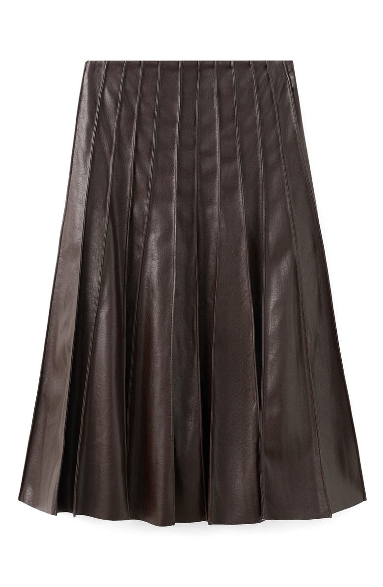 MANGO Dalia Pleated Faux Leather Midi Skirt, Main, color, Brown