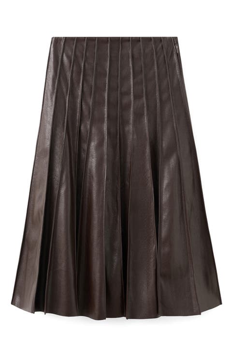 Dalia Pleated Faux Leather Midi Skirt