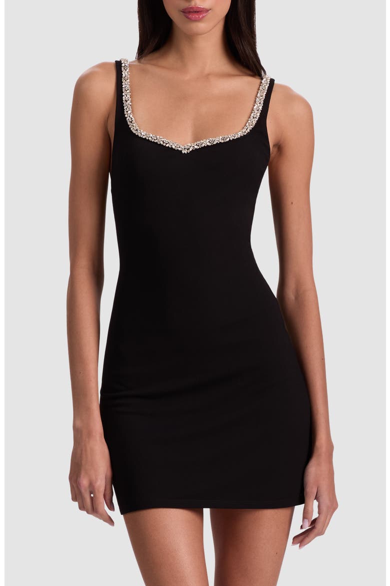 Eve Crystal Embellished Minidress, Main, color, BLACK