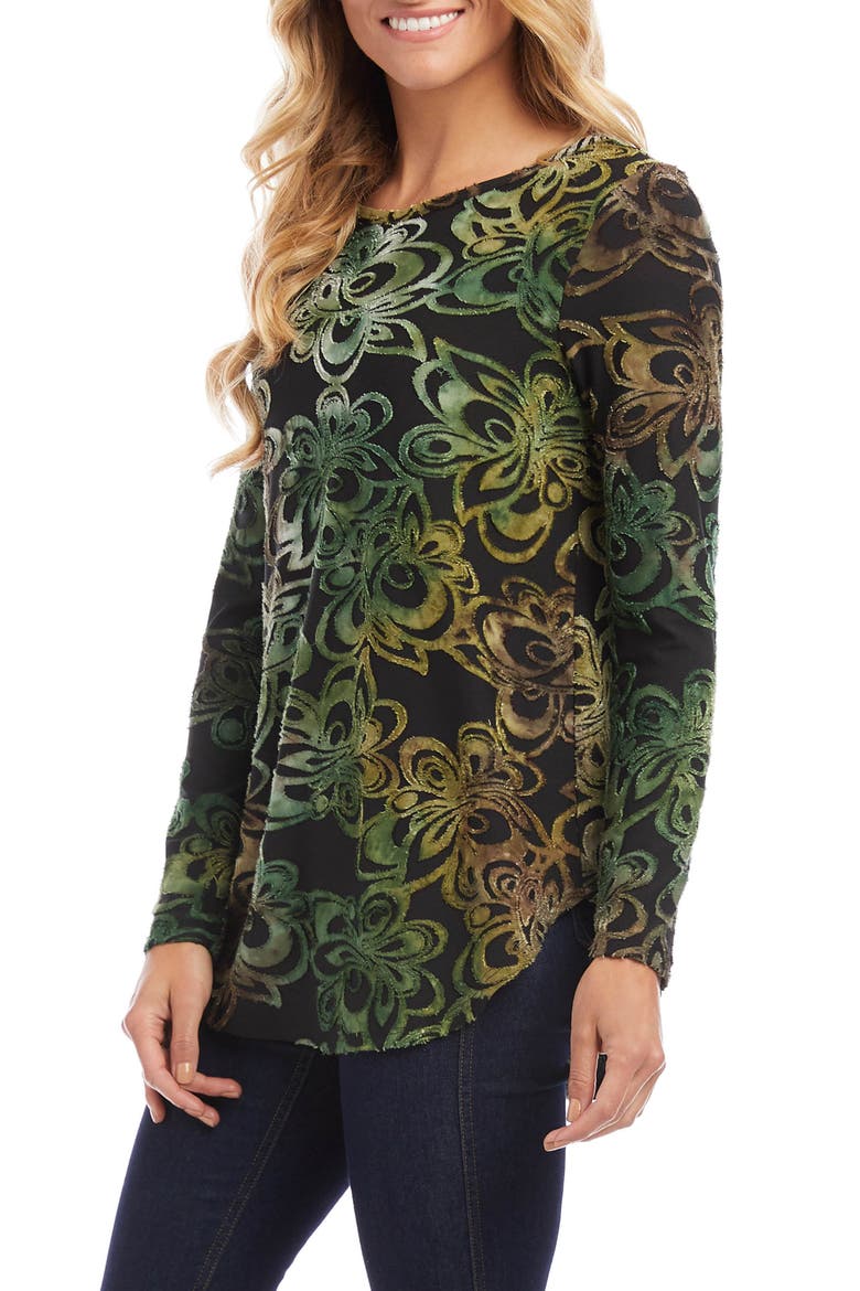 Tie Dye Floral Velvet Burnout Long Sleeve Top, Alternate, color, PRINT