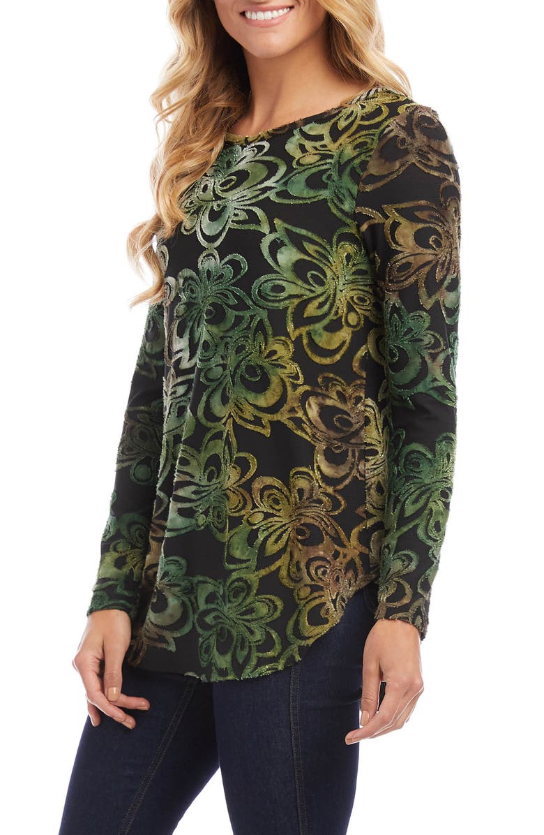 Karen Kane Tie Dye Floral Velvet Burnout Long Sleeve Top, Alternate, color,