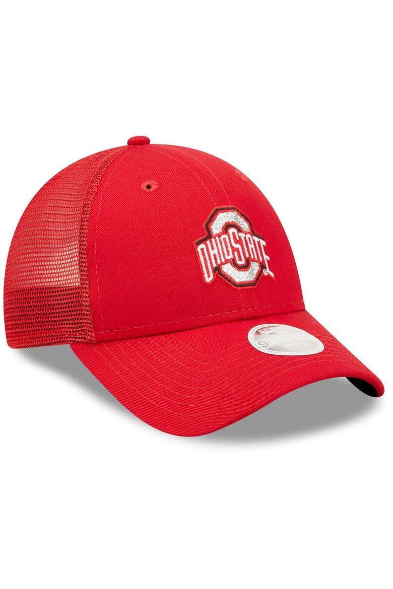 Women's New Era Red Ohio State Buckeyes 9FORTY Logo Spark Trucker Snapback Hat, Alternate, color, Red