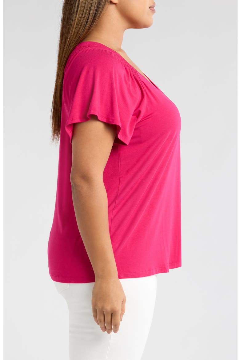 V-Neck Flutter Sleeve Jersey Top, Alternate, color, CERISE