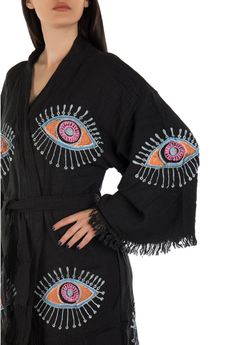 Forever & Always Shoes Aria Evil Eye Handmade Cotton Robe Cover-Up, Alternate, color, Black/White