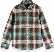 Scotch & Soda Kids' Pixelated Check Cotton Flannel Button-Up Shirt