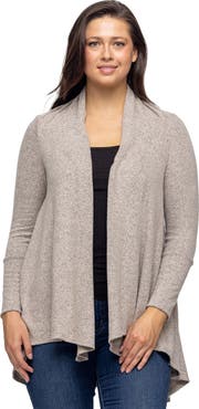 24seven Comfort Apparel Open Front Long Sleeve High Low Cozy Cardigan