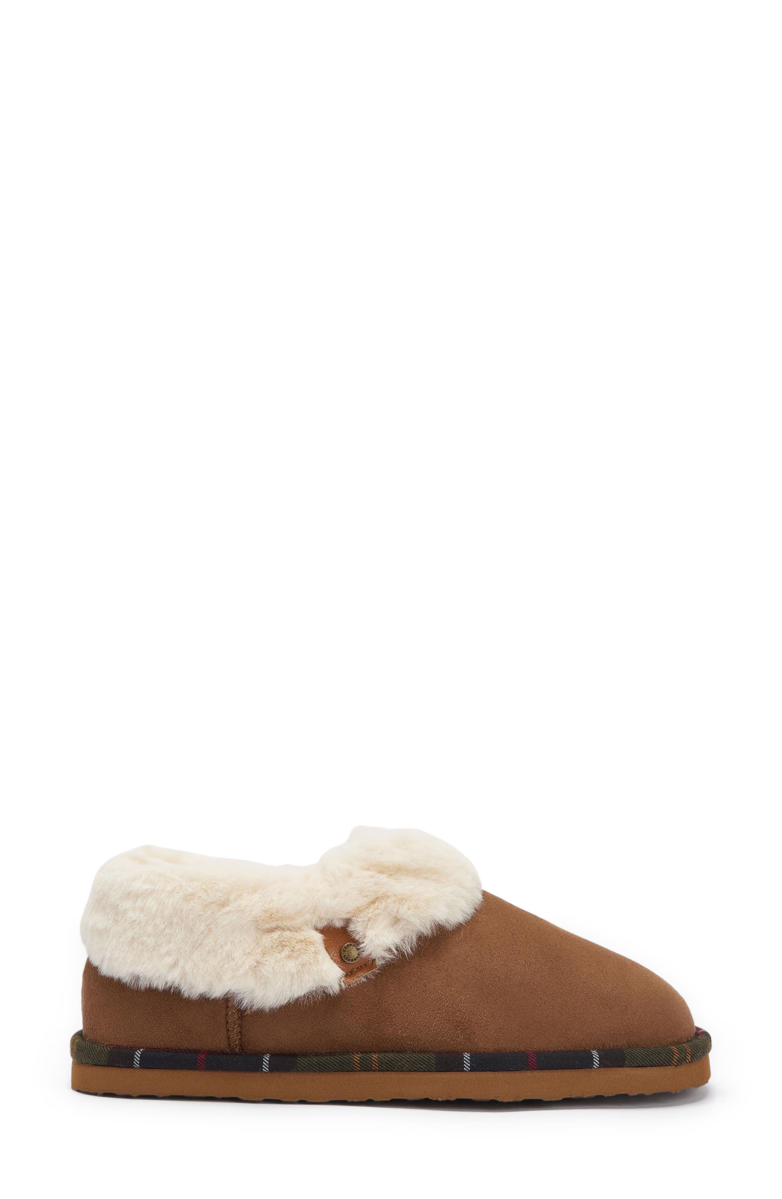 Barbour Eloise Faux Fur Lined Scuff Slipper, Alternate, color, Camel Brown