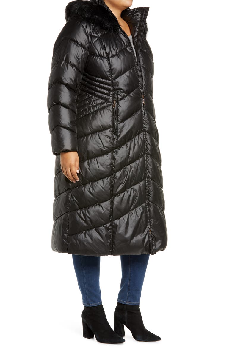Long Quilted Parka with Faux Fur Trim, Alternate, color, BLACK