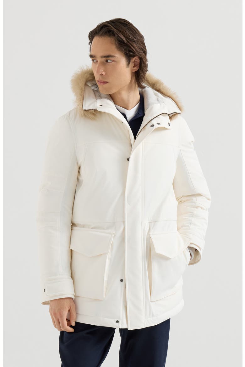 Stretch Bonded Nylon Parka With Thermore® Padding And Shearling Insert, Main, color, Off-White