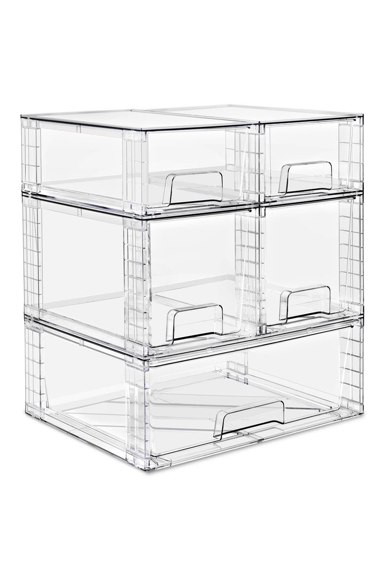 5-Piece Stackable Clear Storage Drawer Set, Main, color, NO COLOR