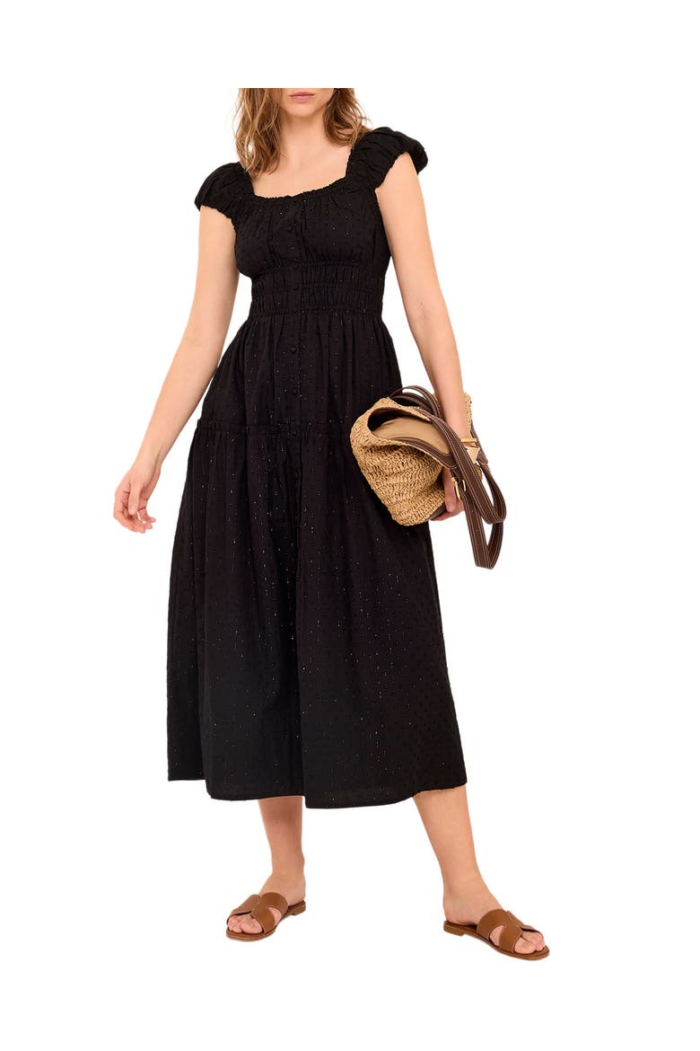 Cotton Blend Textured Midi Dress, Main, color, Black