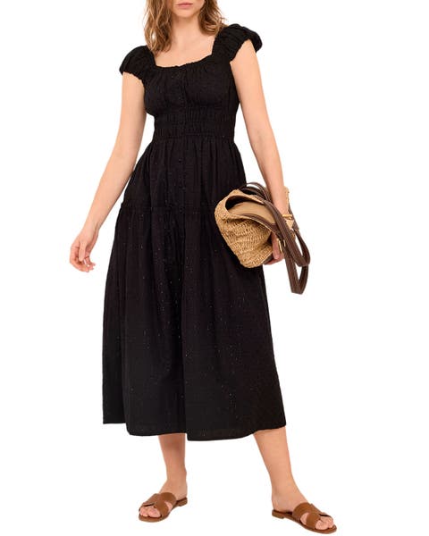 Cotton Blend Textured Midi Dress