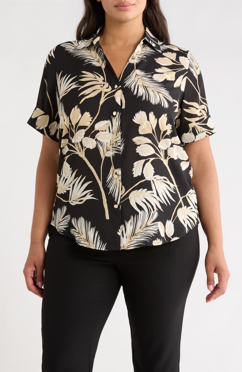 AK ANNE KLEIN Floral Print Shirt, Main, color, Anne Black Multi