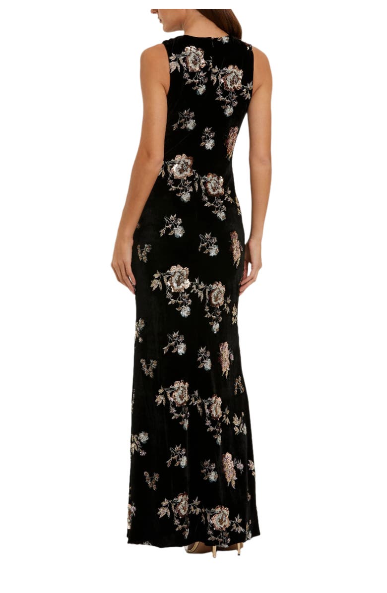 Mac Duggal Embellished Velvet High Neck Sleeveless Gown, Alternate, color, Black Multi