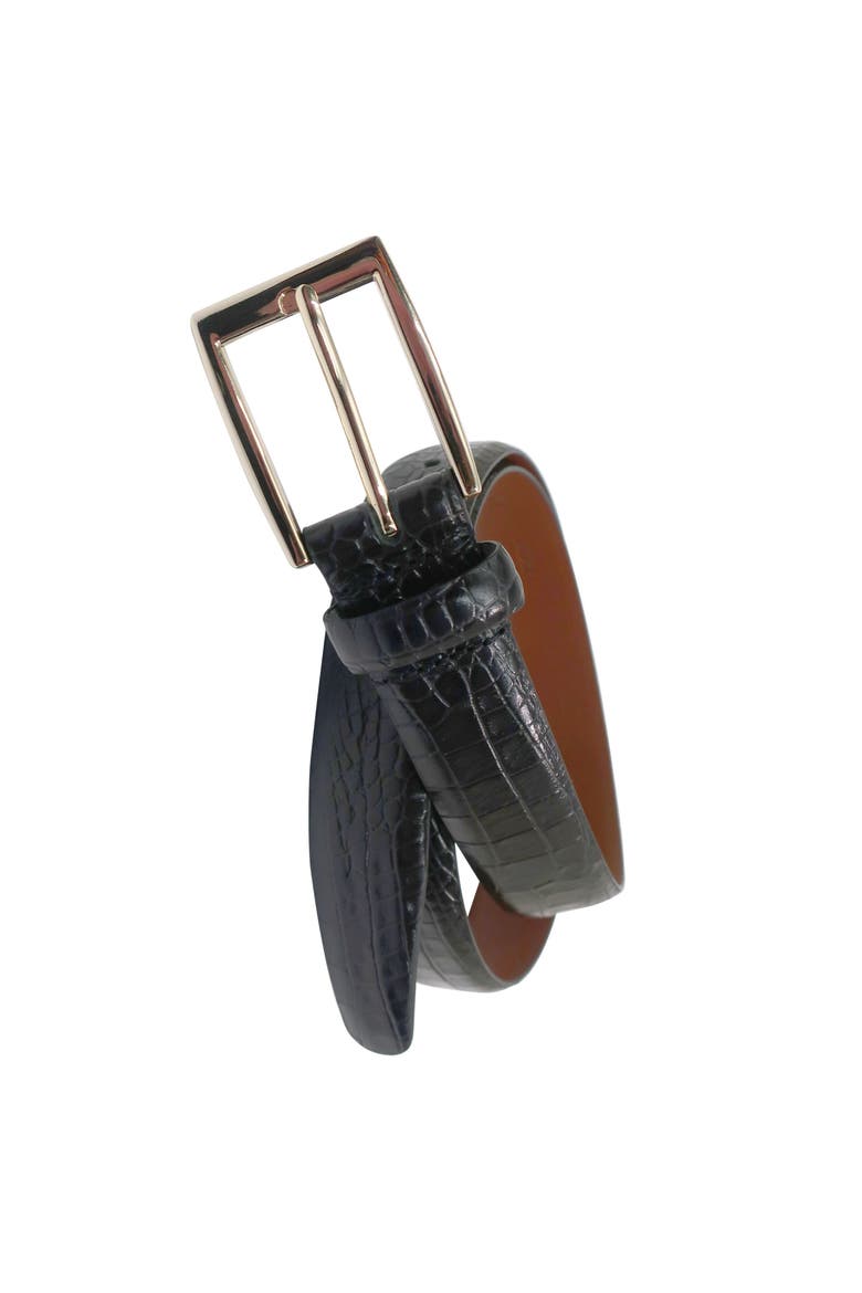 Crocodile Embossed Leather Belt, Main, color, Black