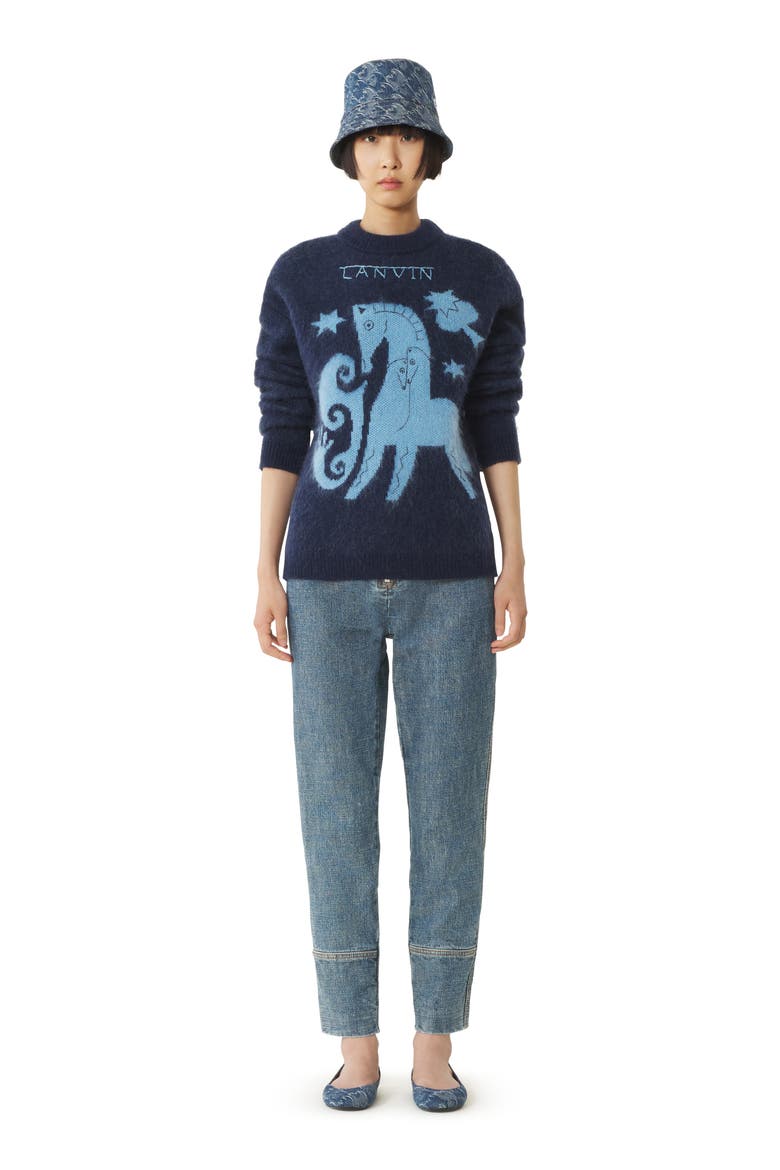 Blue Lunar Year Jacquard Mohair Sweater, Main, color, Navy Blue