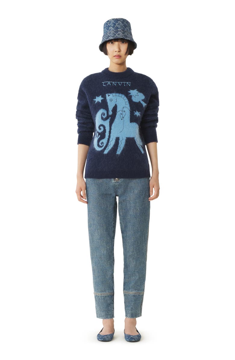 Lanvin Blue Lunar Year Jacquard Mohair Sweater, Main, color, Navy Blue