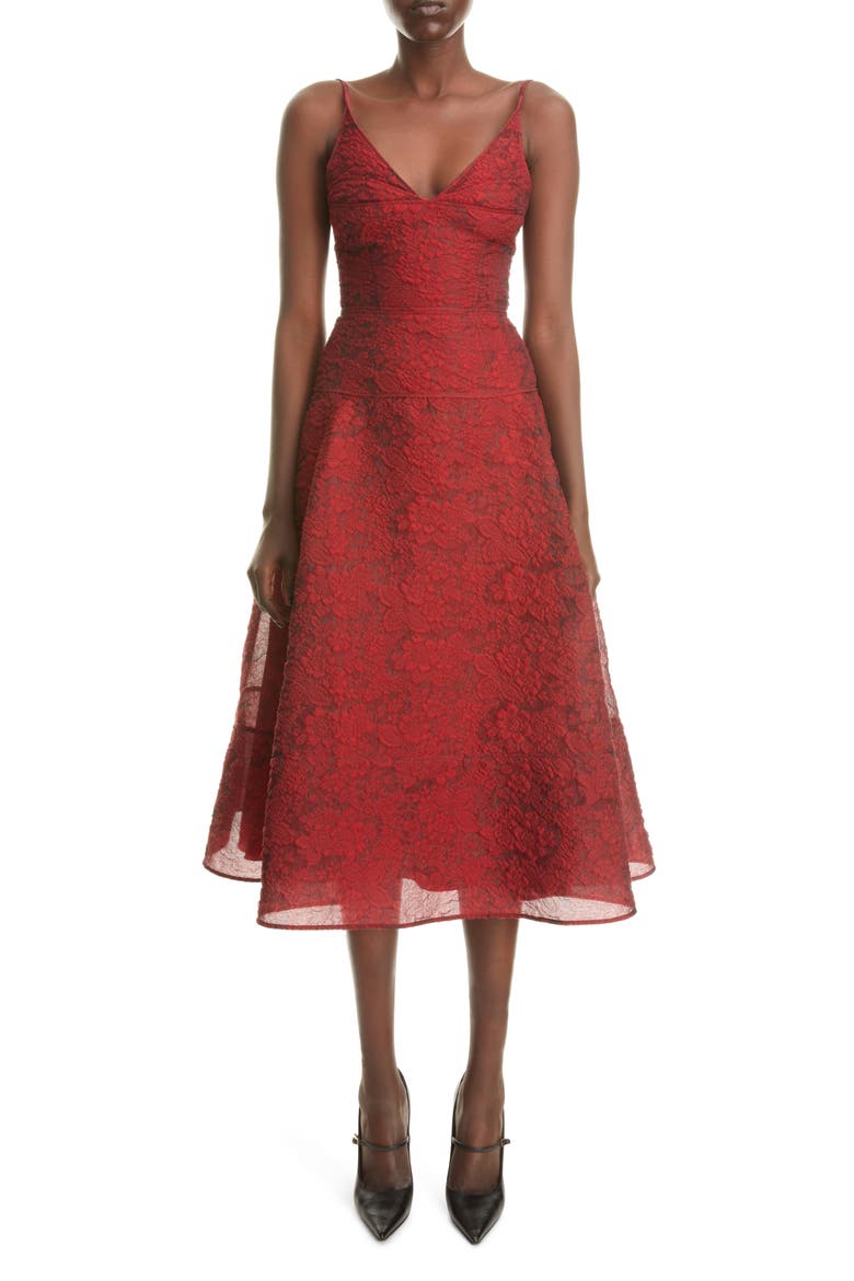 Doris Organza Fit & Flare Midi Dress, Main, color, RED