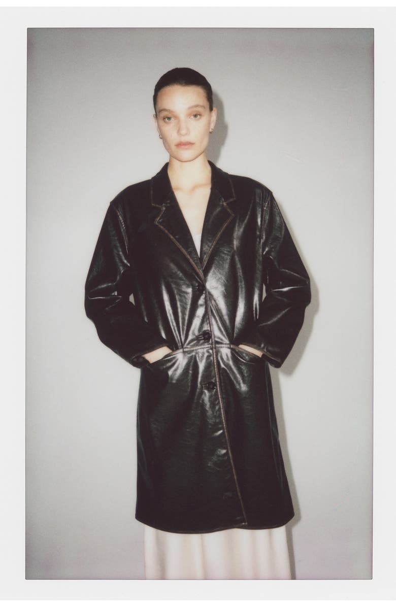 H&M Coated Coat, Alternate, color, Dark Brown