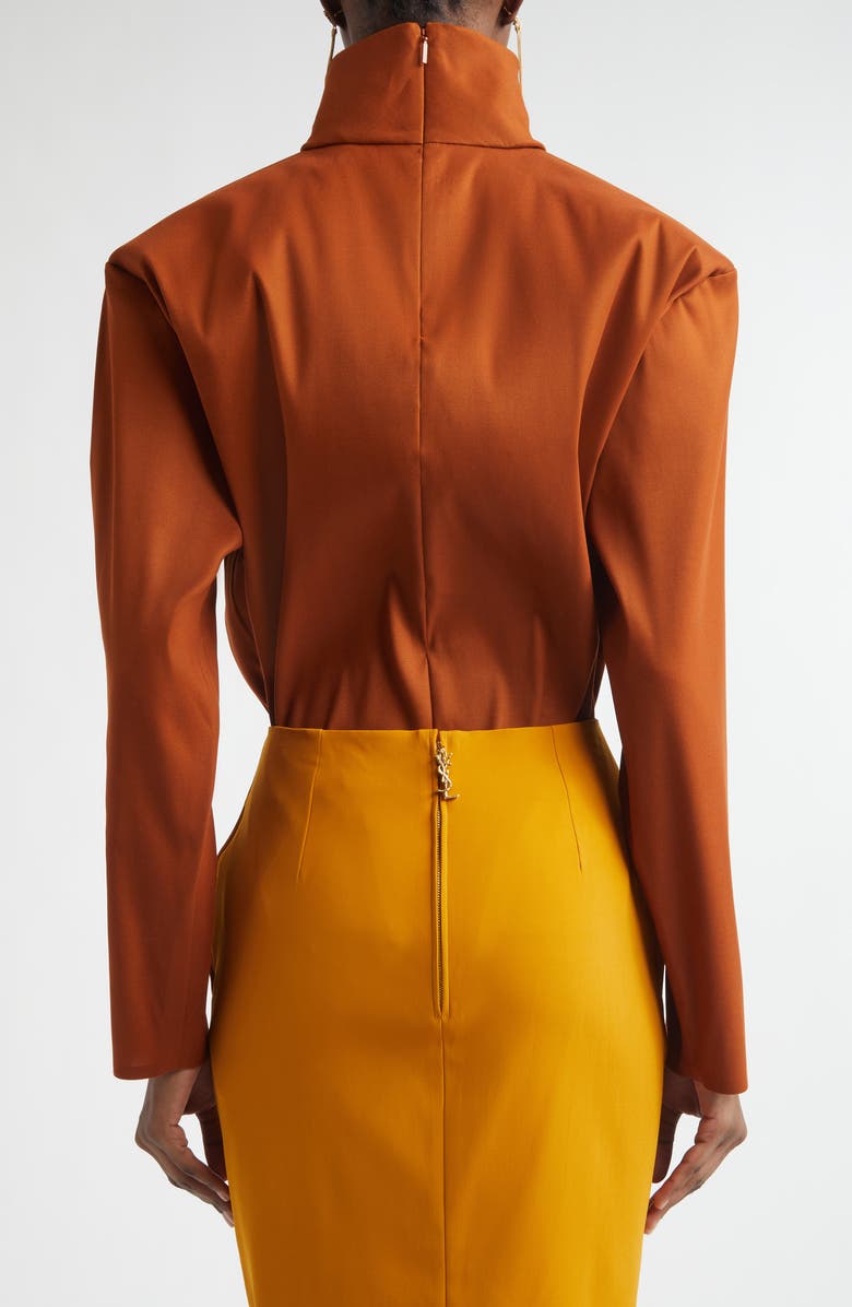Saint Laurent Turtleneck Silk Blend Organza Top, Alternate, color, Caramel