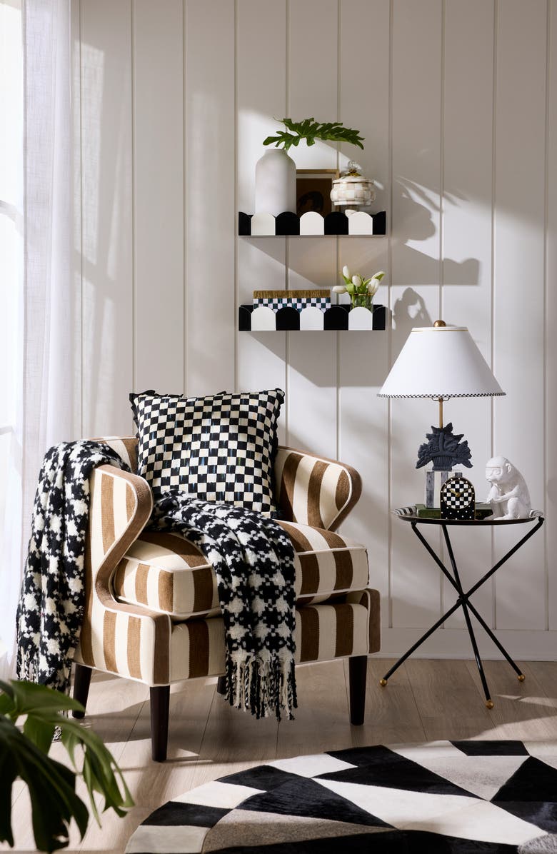 MACKENZIE CHILDS Courtly Check Ruffle Accent Pillow, Alternate, color, Black/ White