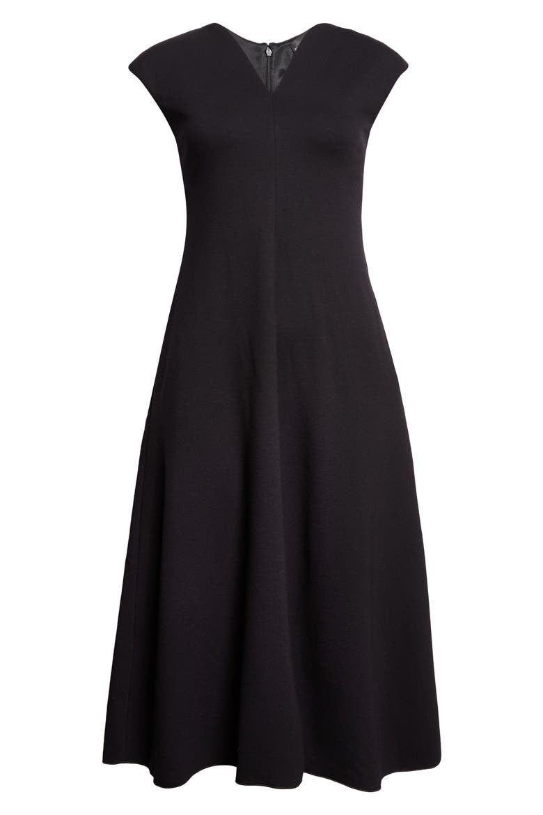 Punto Milano V-Neck Midi Dress, Main, color, SOLID BLACK