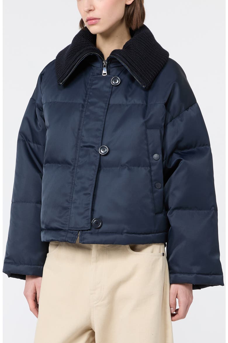 Knit Collar Quilted Down Puffer Jacket, Main, color, NAVY
