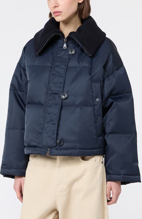 Knit Collar Quilted Down Puffer Jacket